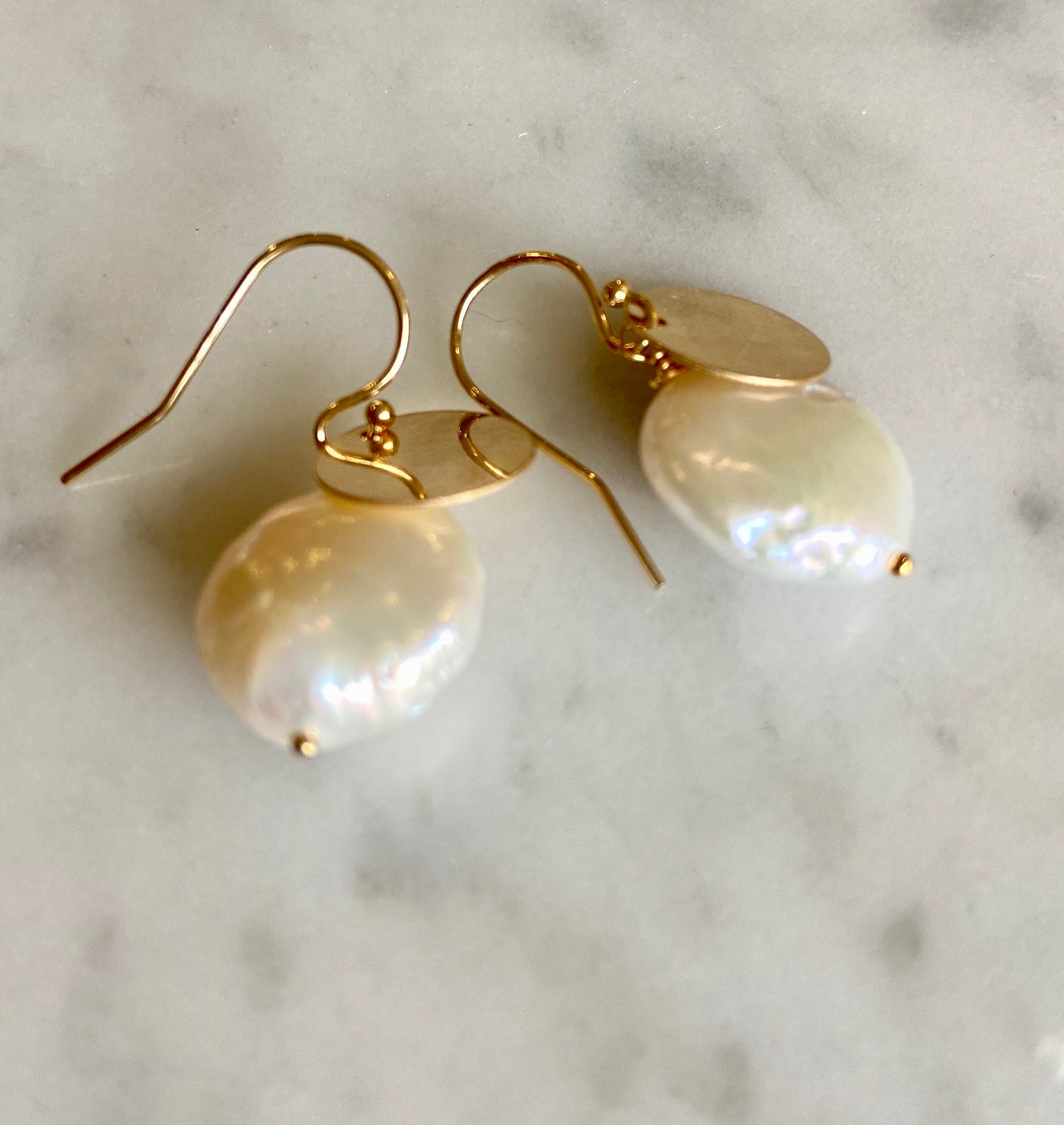 Gold Pearl Disc earrings